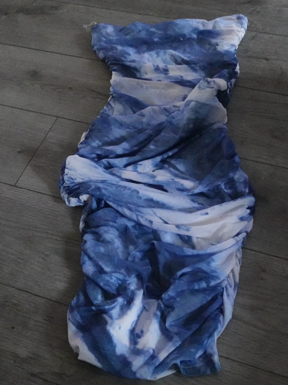 Windsor Blue and White Tie-Dye Strapless Dress